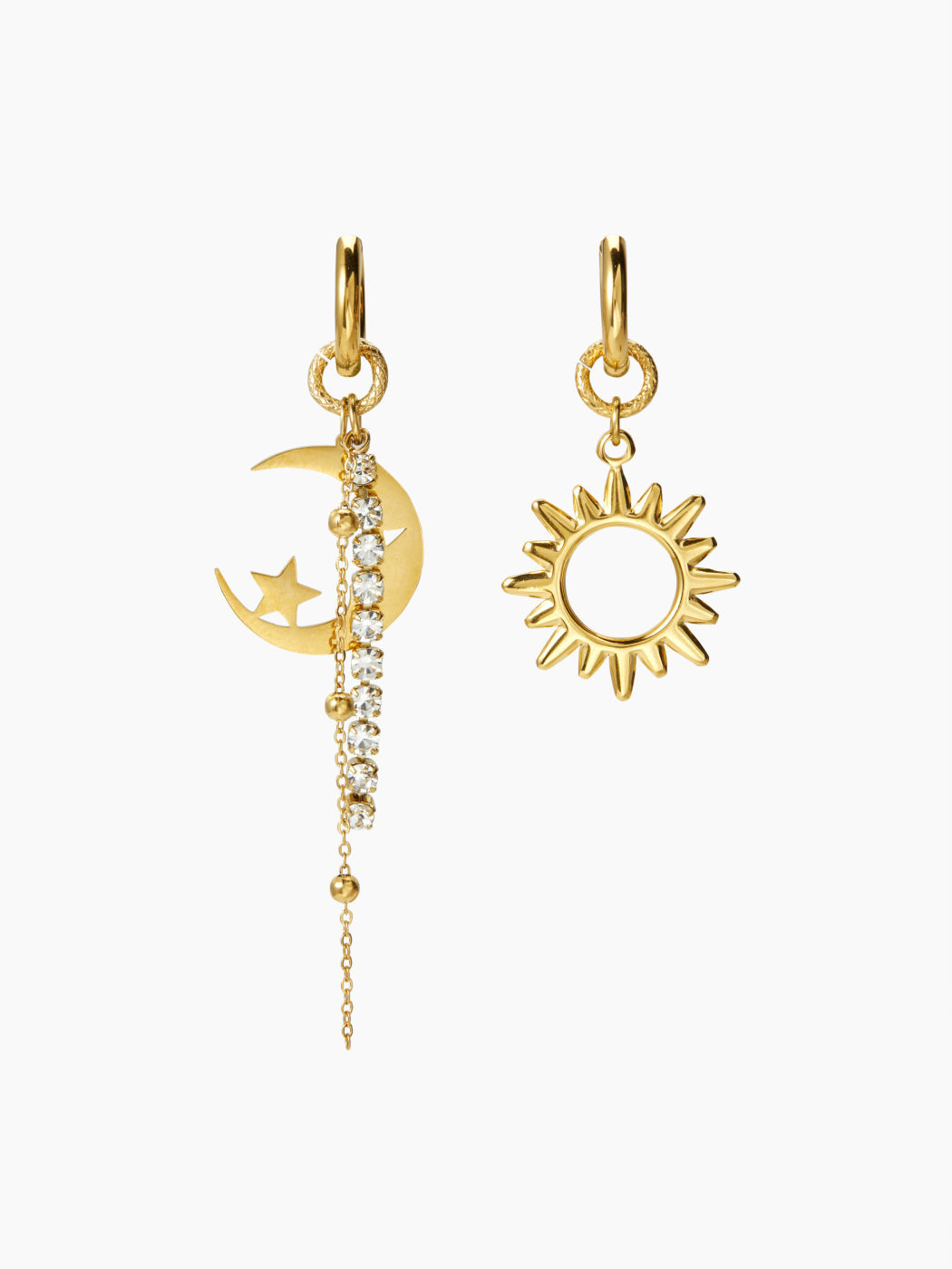SUN & STAR & MOON 18K GOLD PLATED STAINLESS STEEL DROP EARRINGS