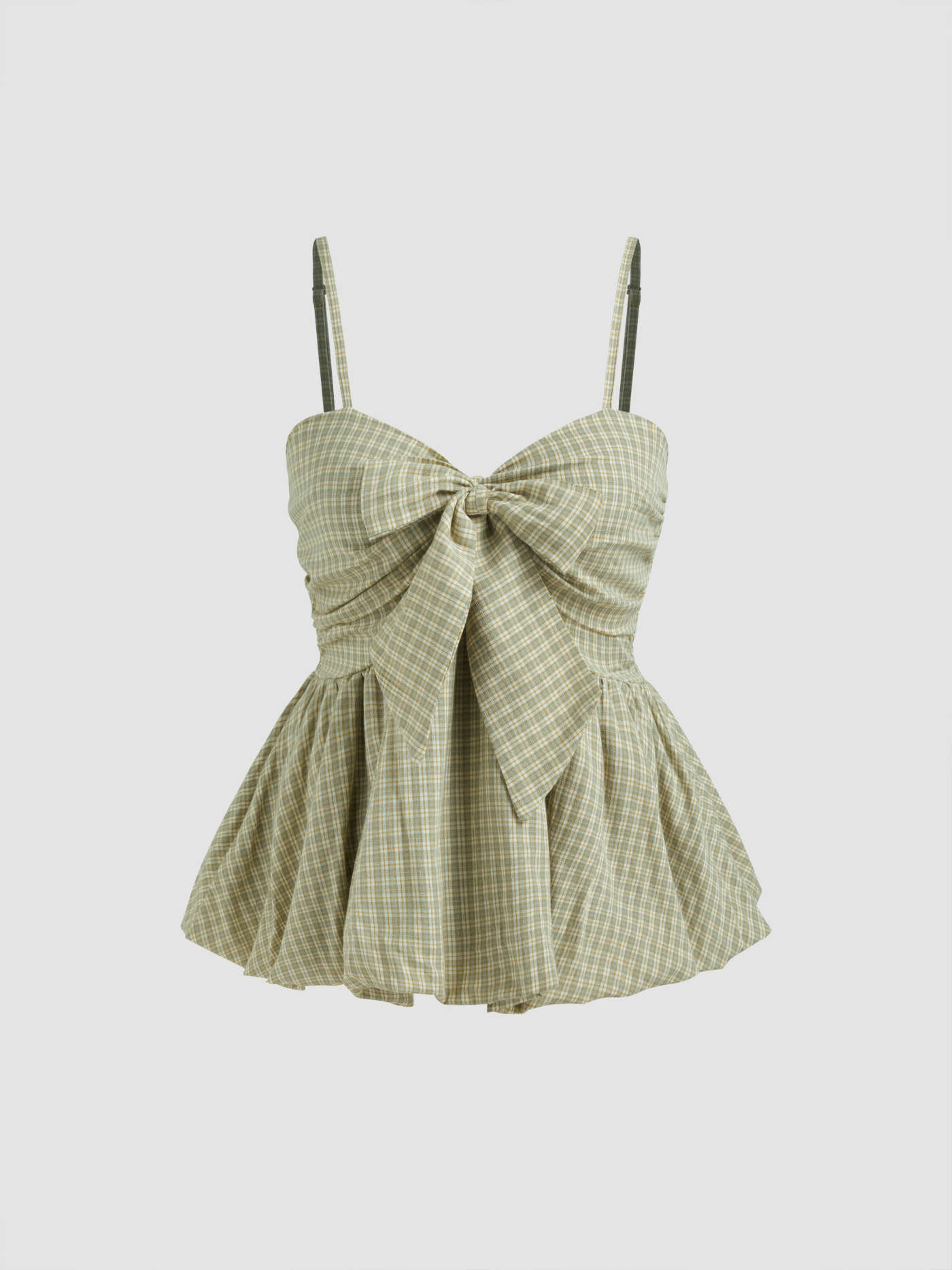 Check Shirred Knotted Bubble Hem Cami Top