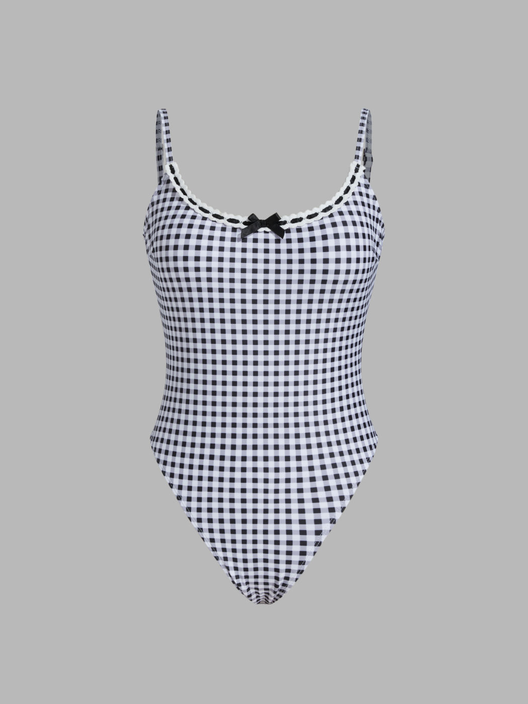 Shaping U-neckline Gingham Bowknot One Piece Swimsuit