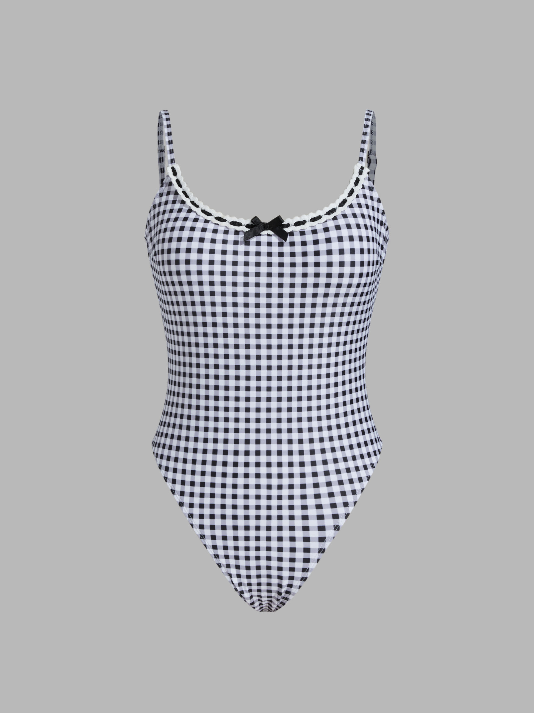 Shaping U-neckline Gingham Bowknot One Piece Swimsuit