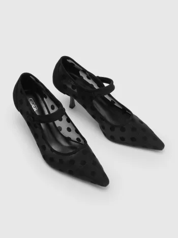 POLKA DOT POINTED TOE MESH KITTEN HEELS