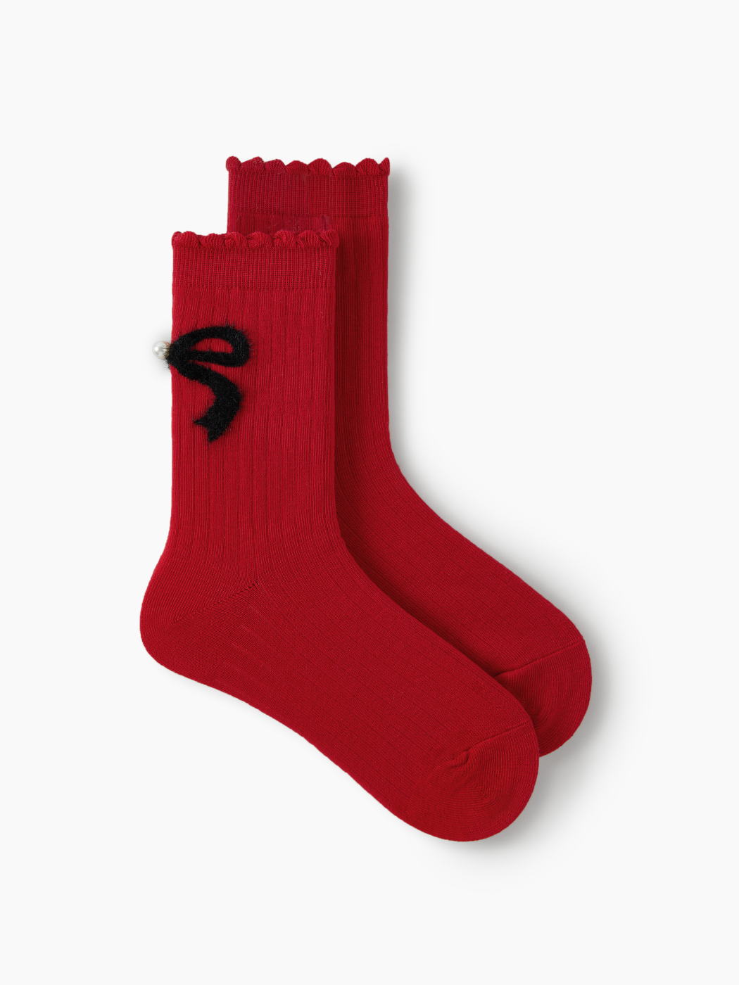 2 PAIRS FAUX PEARL & BOWKNOT RUFFLE CREW SOCKS