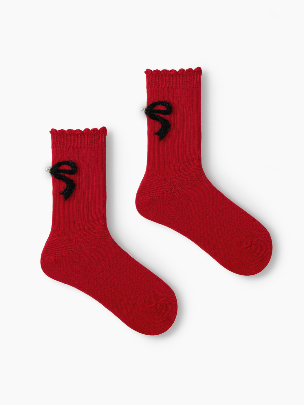 2 PAIRS FAUX PEARL & BOWKNOT RUFFLE CREW SOCKS