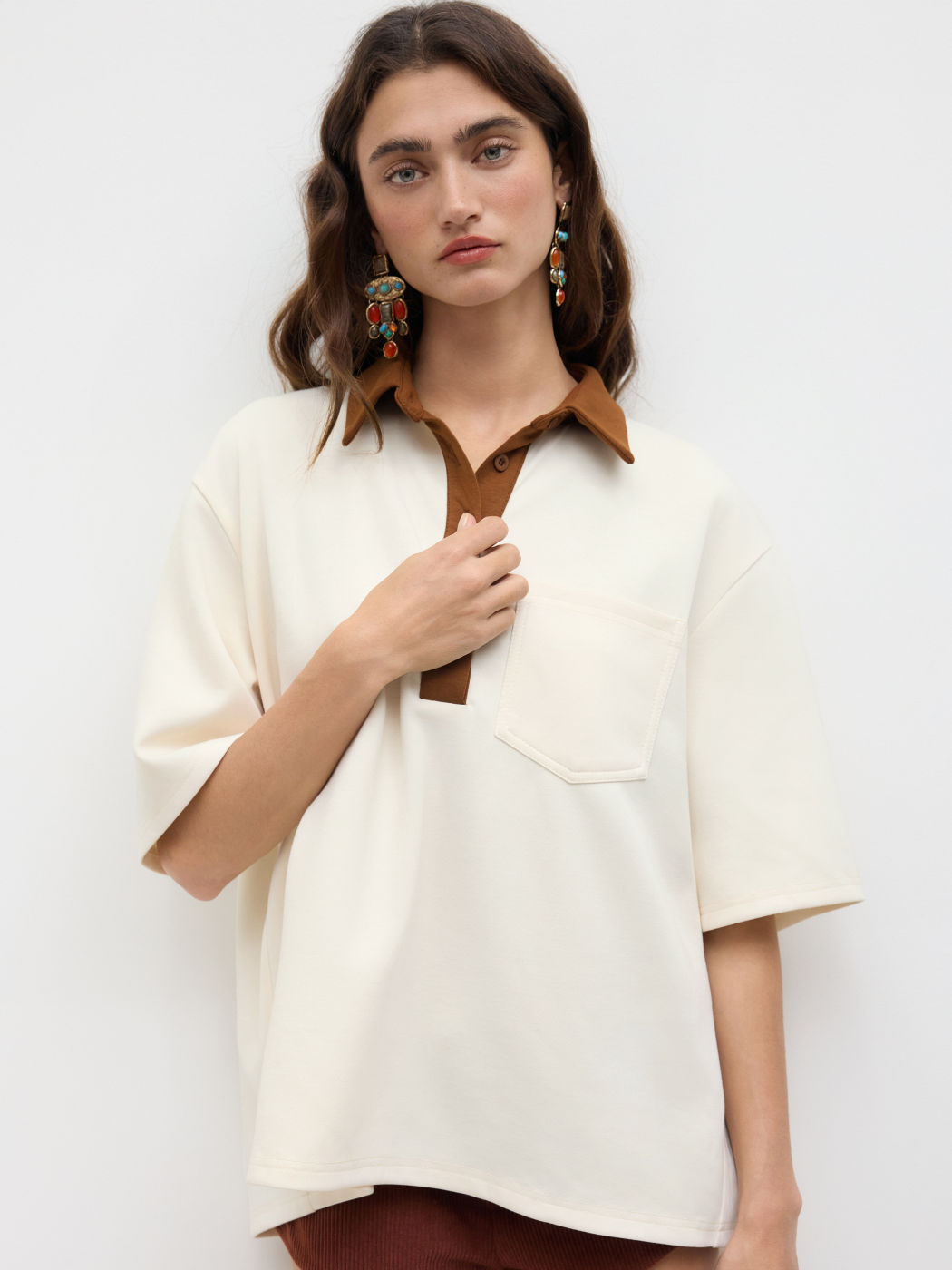 Collar Ruched Oversized Short Sleeve Tee