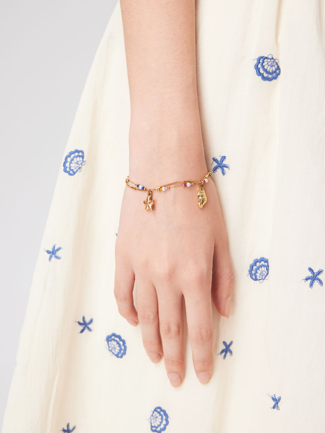 STARFISH & SHELL & ZIRCON 18K GOLD PLATED STAINLESS STEEL CHAIN BRACELET