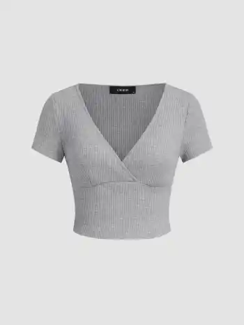 V-neck Short Sleeve Top & Mid Rise Flared Trousers