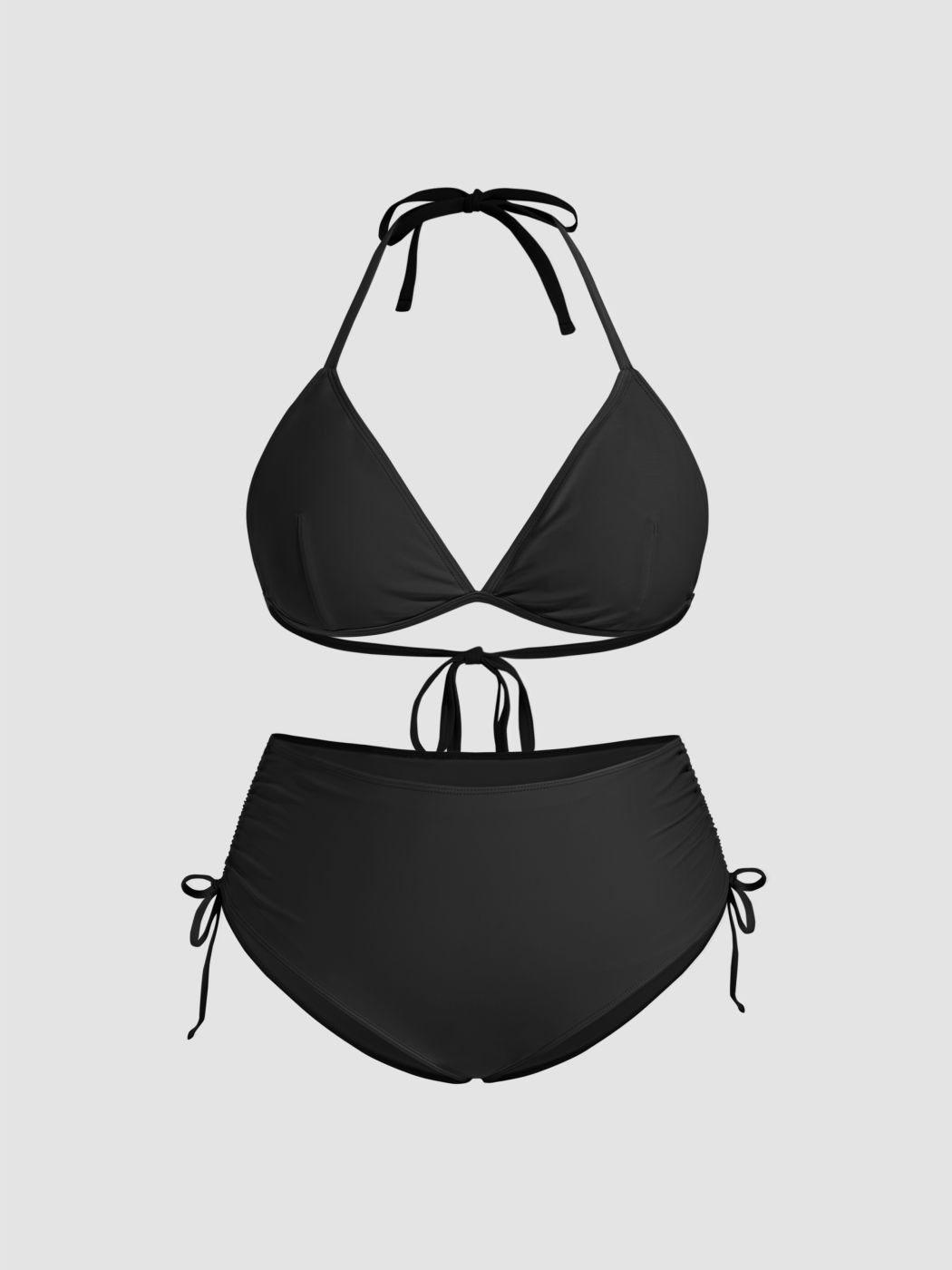 V-Ausschnitt, Reißverschluss, ruchierter Halter, Bikiniset mit voller Abdeckung Kurve & Plus
