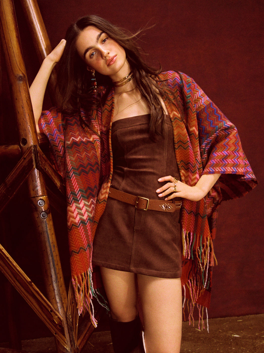 Suede Tube Solid Pocket Mini Dress With Belt
