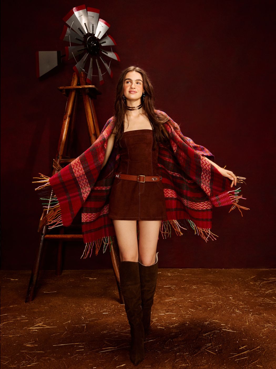 Suede Tube Solid Pocket Mini Dress With Belt