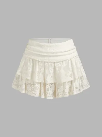 Lace Mid Rise Layered Mini Skirt Curve & Plus