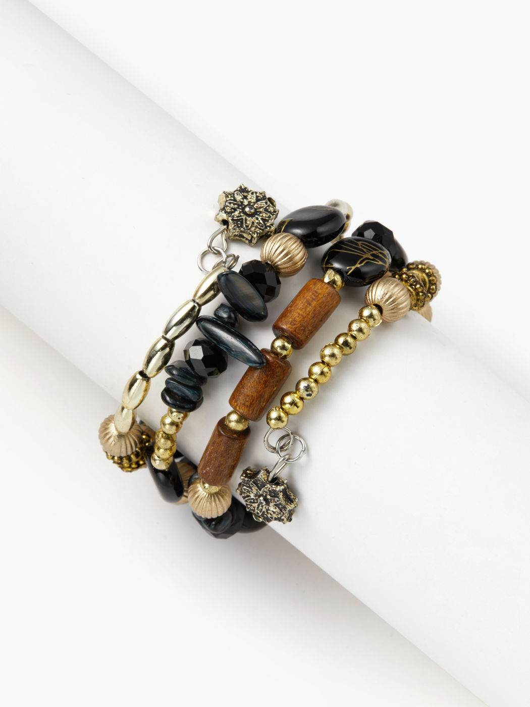 MULTI-LAYERED STONE & BEAD BRACELET