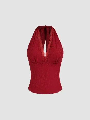 Spitzen-Halter-Ausschnitt, geknotetes Tank-Top