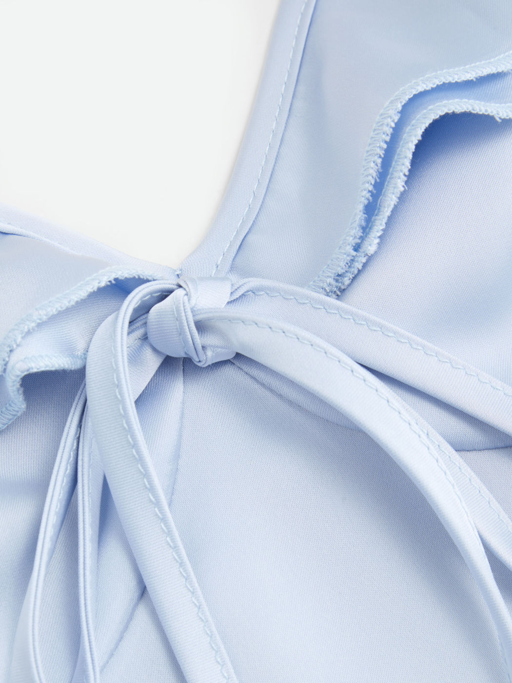 Satin Sweetheart Ruffle Hem Knotted Mini Dress