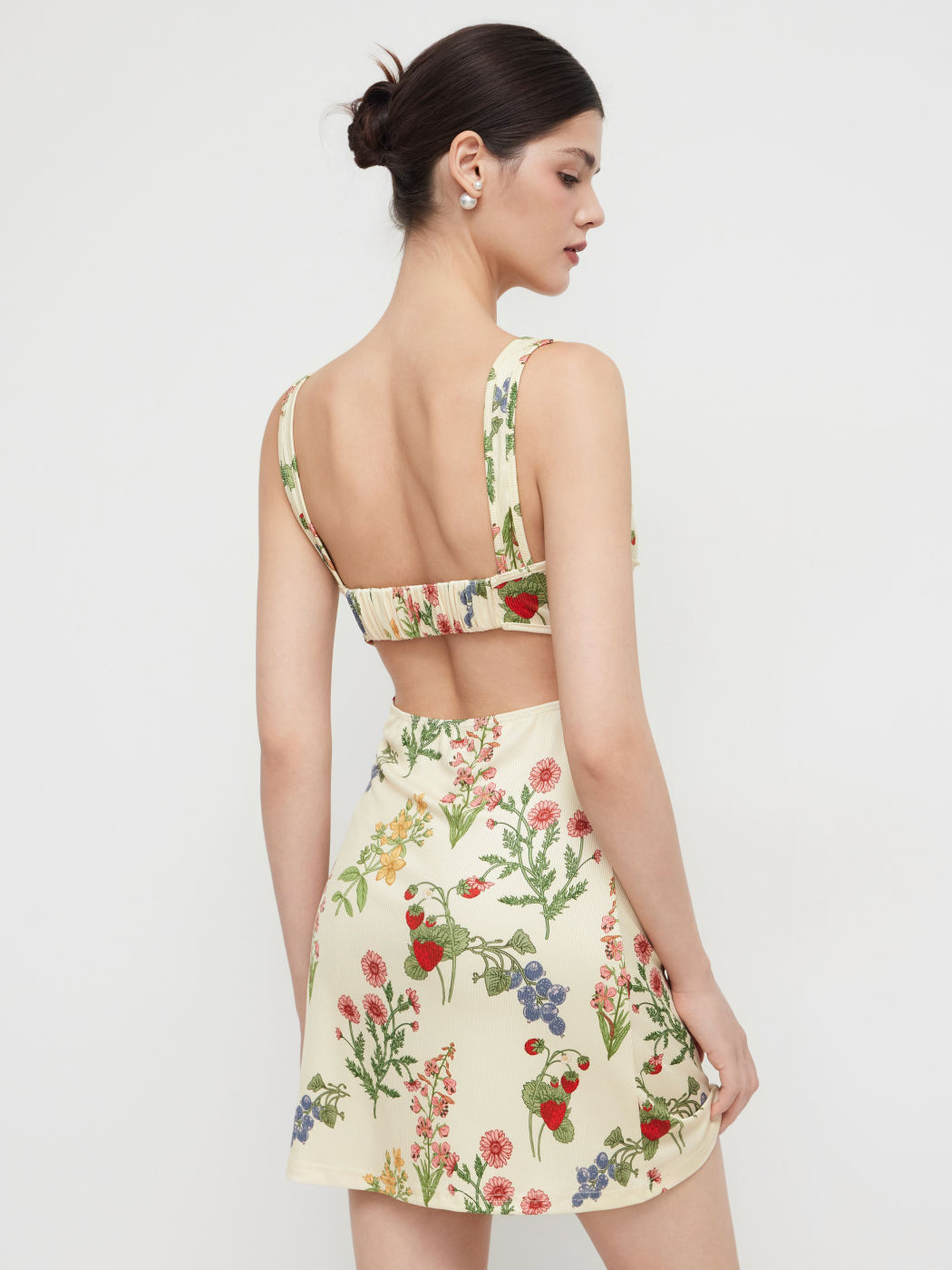 Square Neck Floral & Fruit Graphic Mini Dress