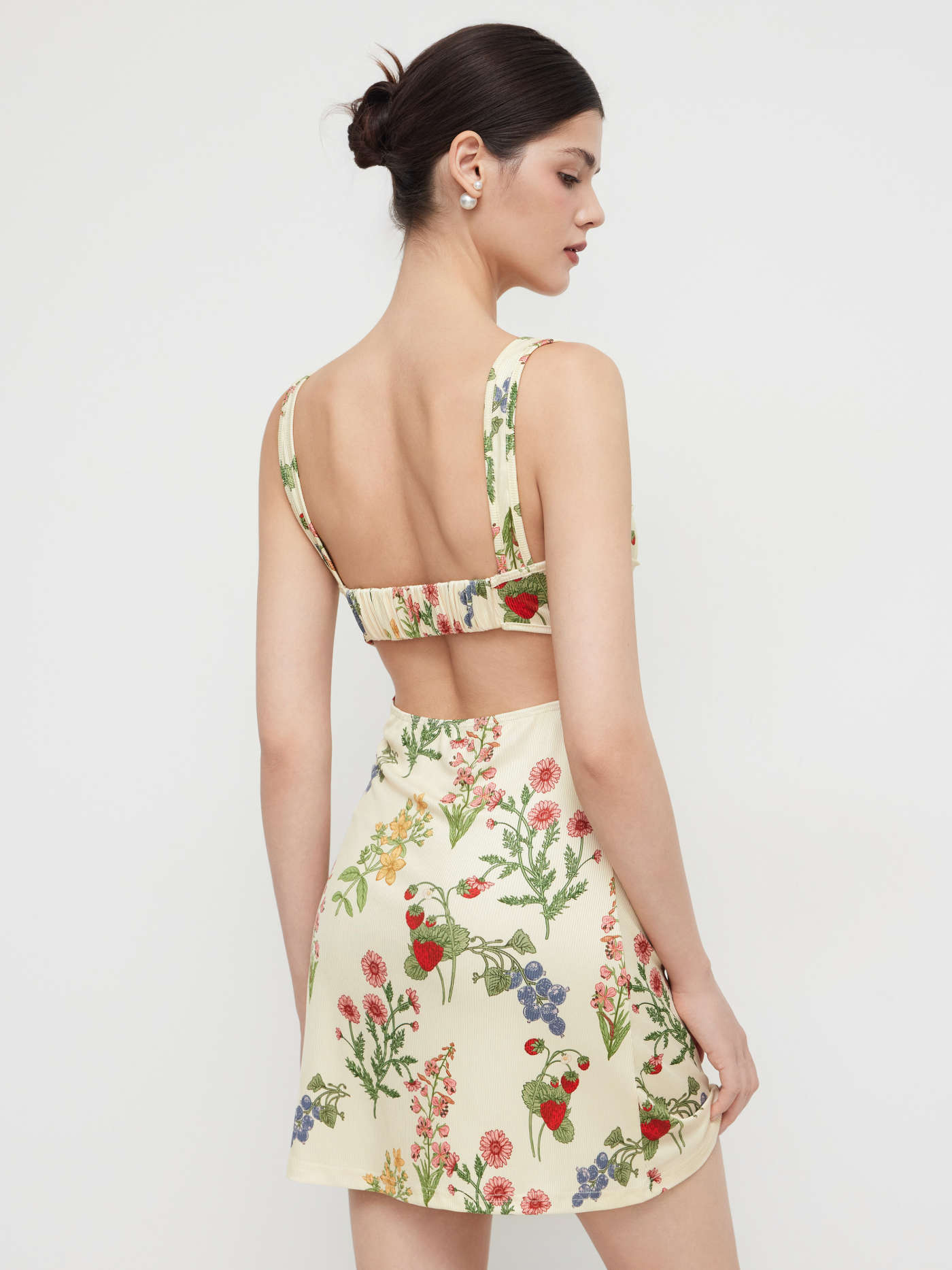 Square Neck Floral & Fruit Graphic Mini Dress