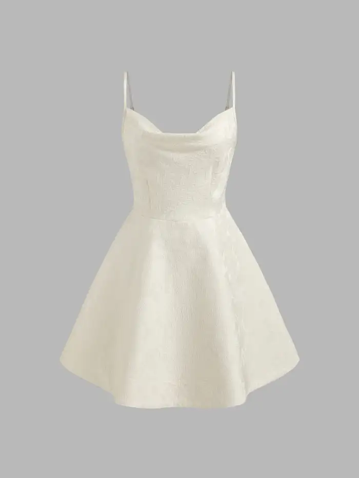 Jacquard U-neckline Floral Backless Bowknot Mini Dress