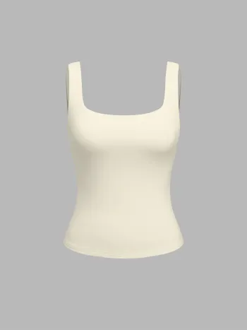 Contour Double Layered Square Neck Solid Tank Top