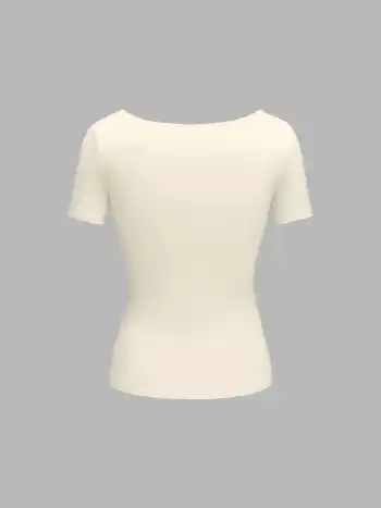 Contour Double Layered U-neckline Solid Short Sleeve Top
