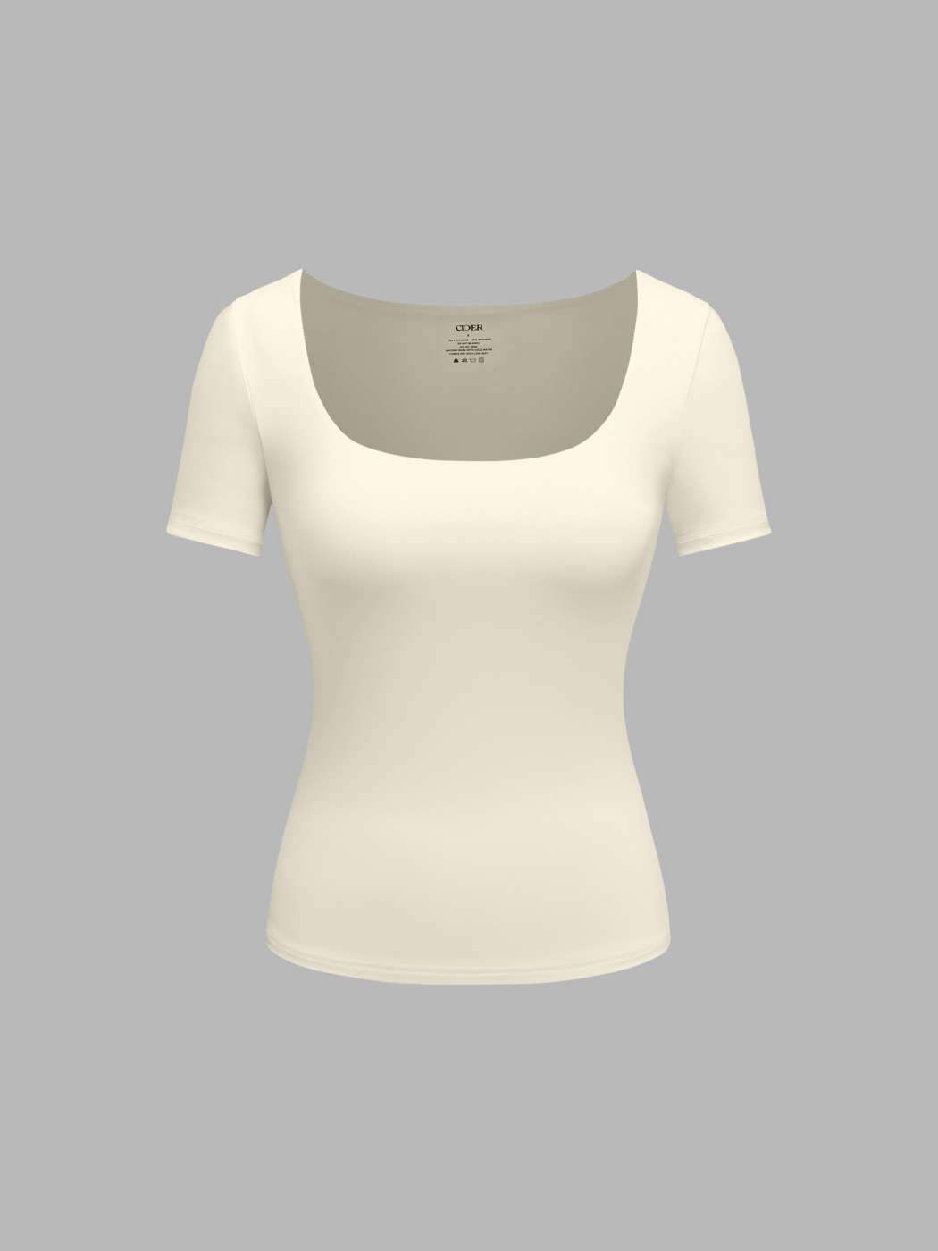 Knit Fabric Contour Double Layered U-neckline Solid Short Sleeve Top