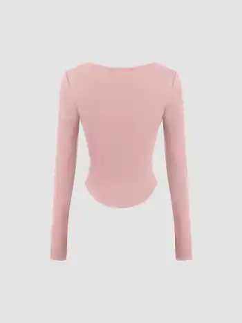 Thermal Cotton-blend Square Neck Solid Thumb Hole Long Sleeve Tee