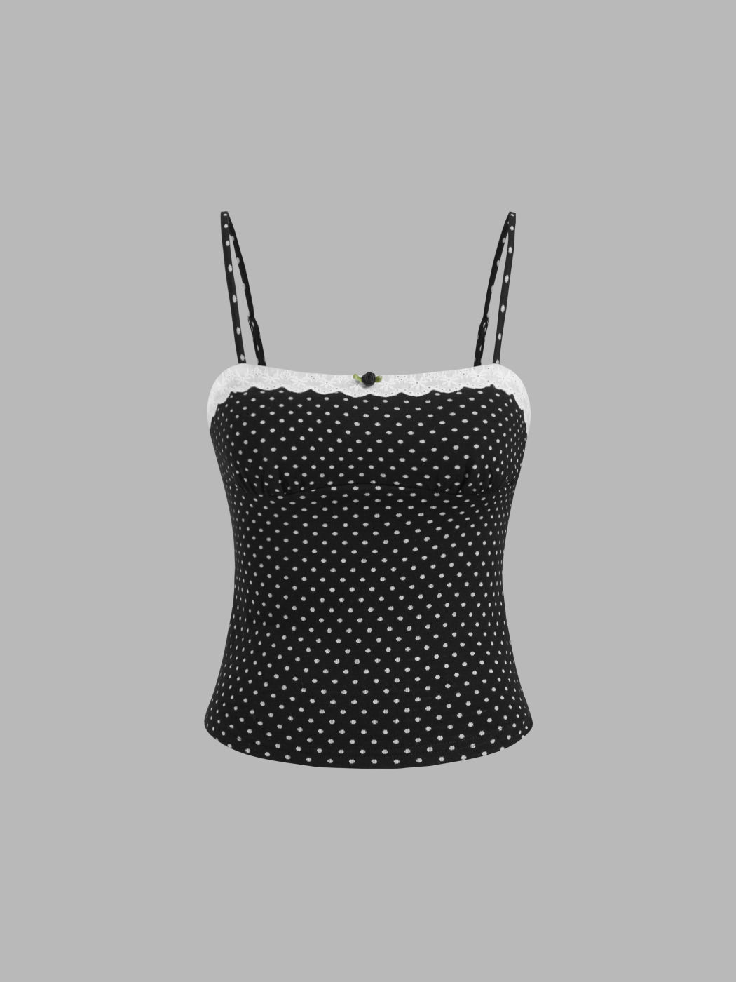 Cotton-blend Polka Dot Broderie Anglaise Trim Rose Cami Top