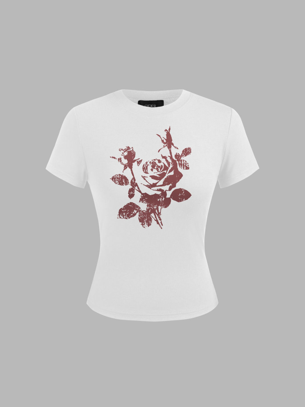 Round Neckline Rose Graphic Short Sleeve Tee
