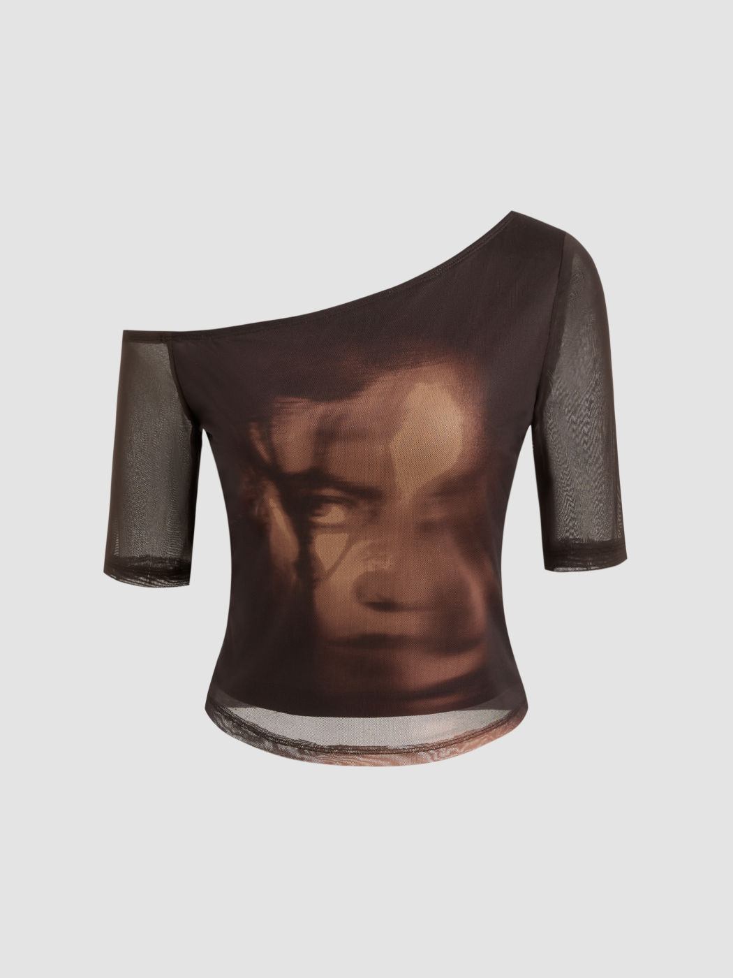 Mesh Asymmetrical Neck Figure Middle Sleeve Top