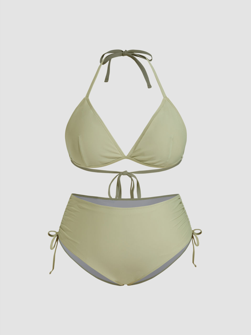 V-neck Drawstring Ruched Halter Full Coverage Bikini Set Curve & Plus