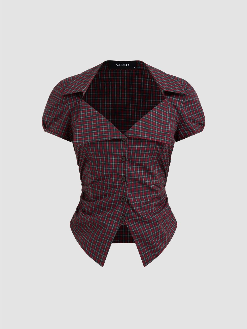 100% Baumwoll-Tartan Hemd mit Spalt und Rüschen