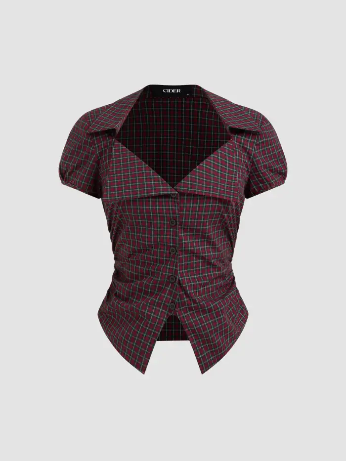 Mandarin Collar Ruched Split Top