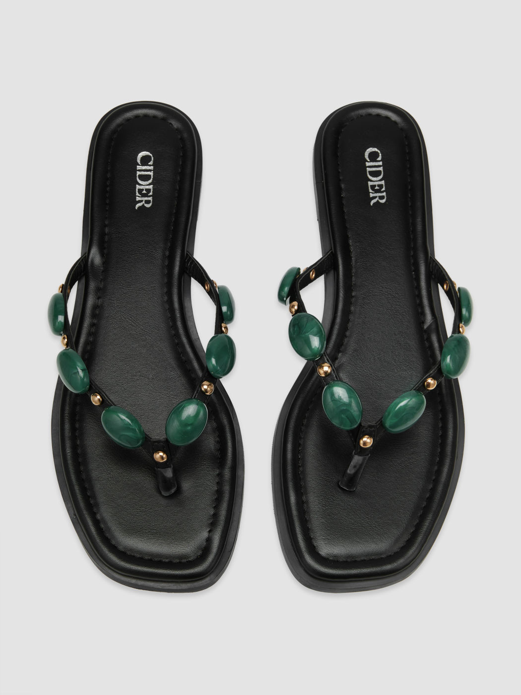 Steinbesetzte Faux-Leder Flip-Flop Pantoffeln
