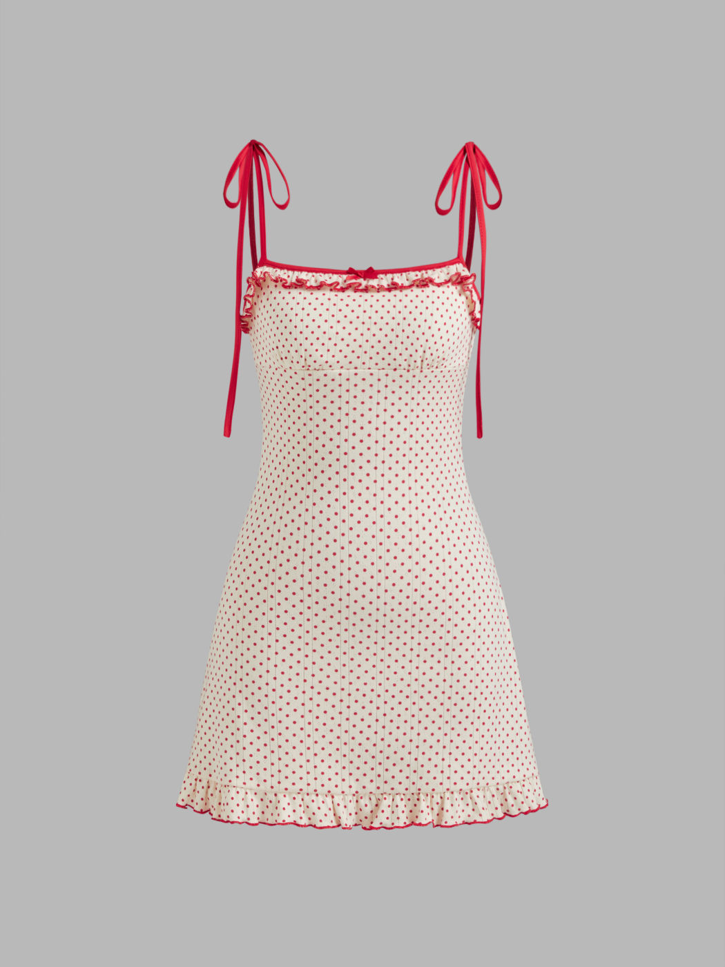 Baumwolle Polka Dot Schleife Minikleid