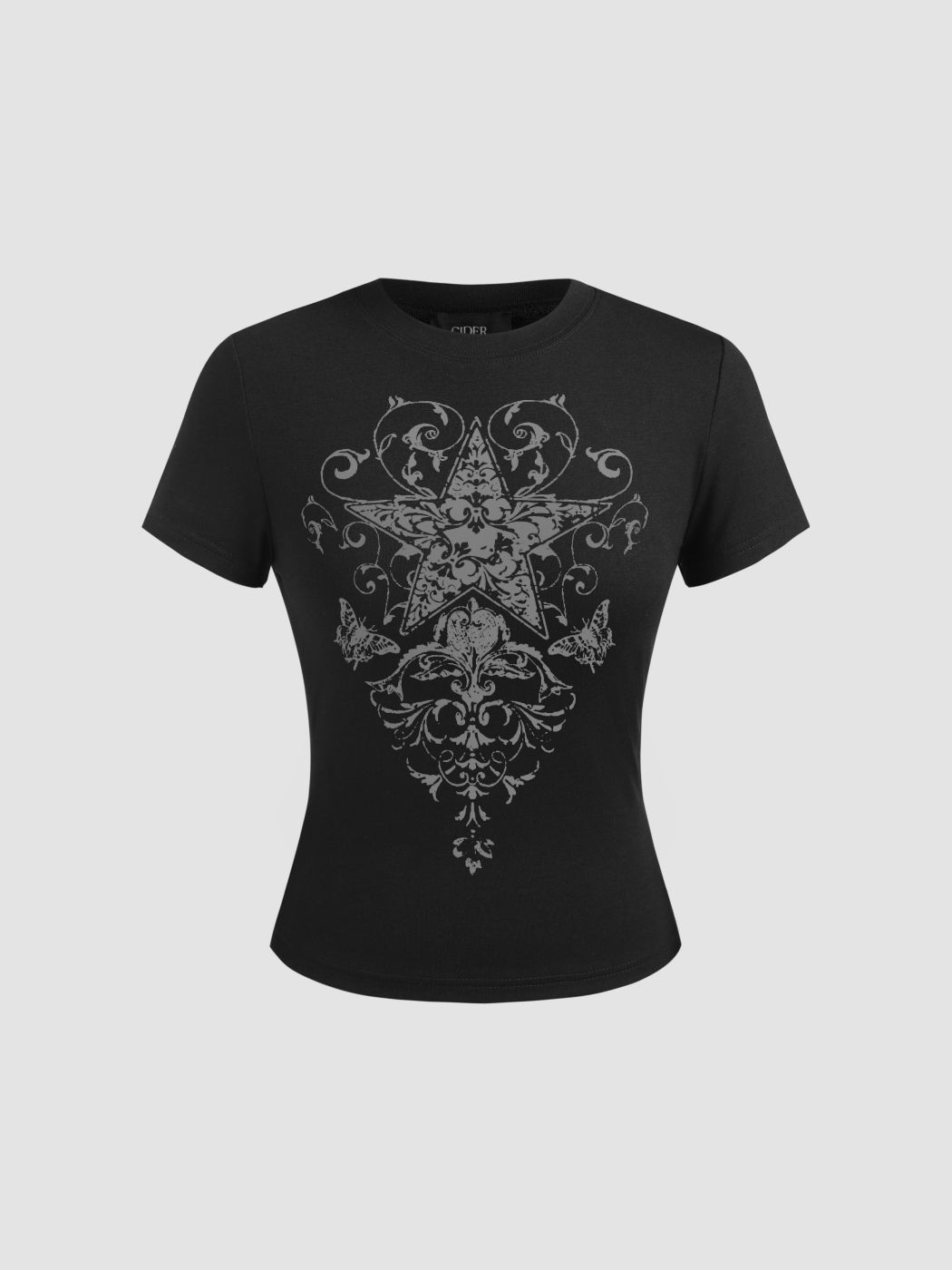 Round Neckline Star Graphic Short Sleeve Tee