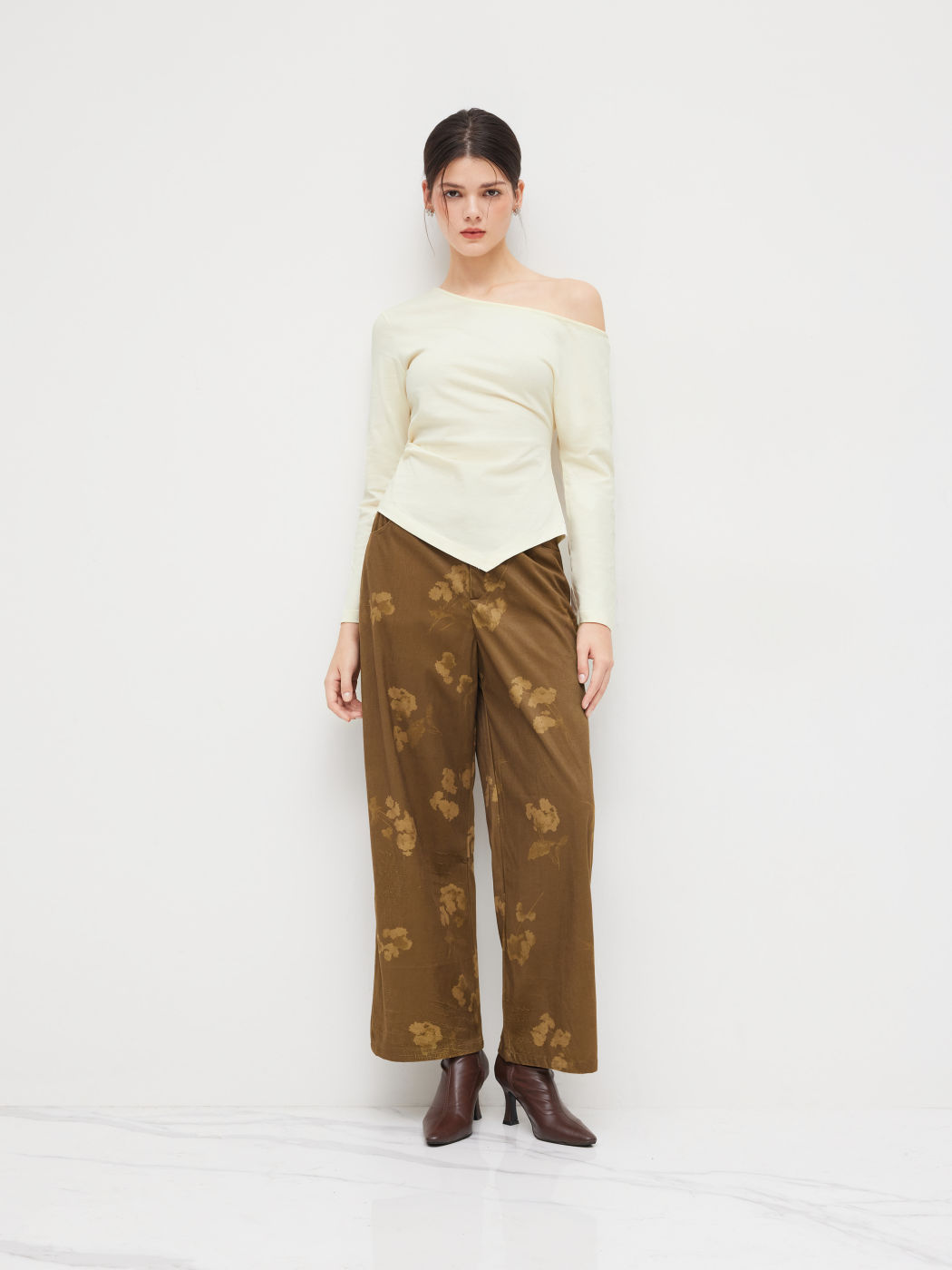 100% Cotton Asymmetrical Neck Ruched Tee