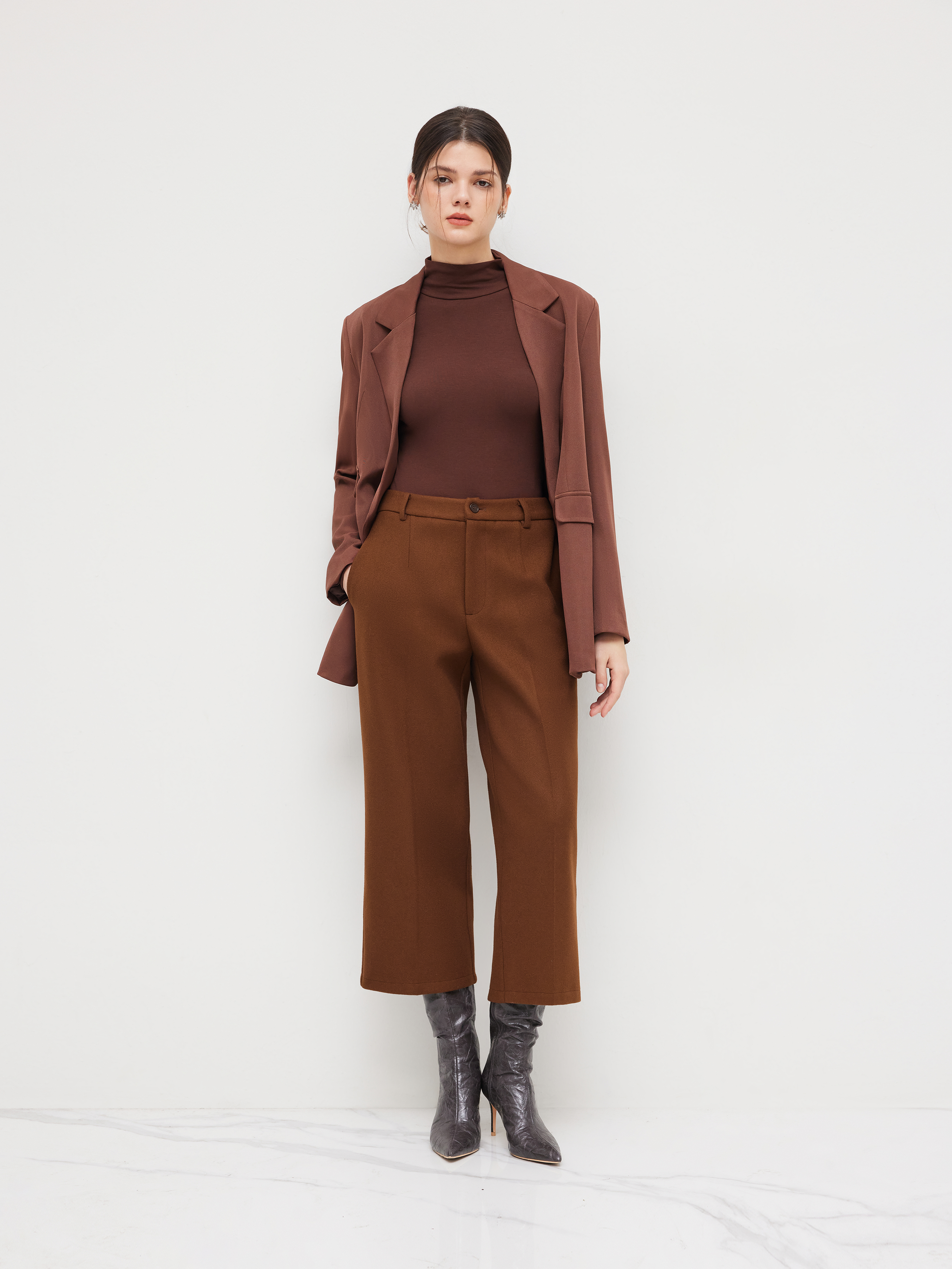 Wollähnliche Mittelhohe Taschen Cropped Gerade Hosen