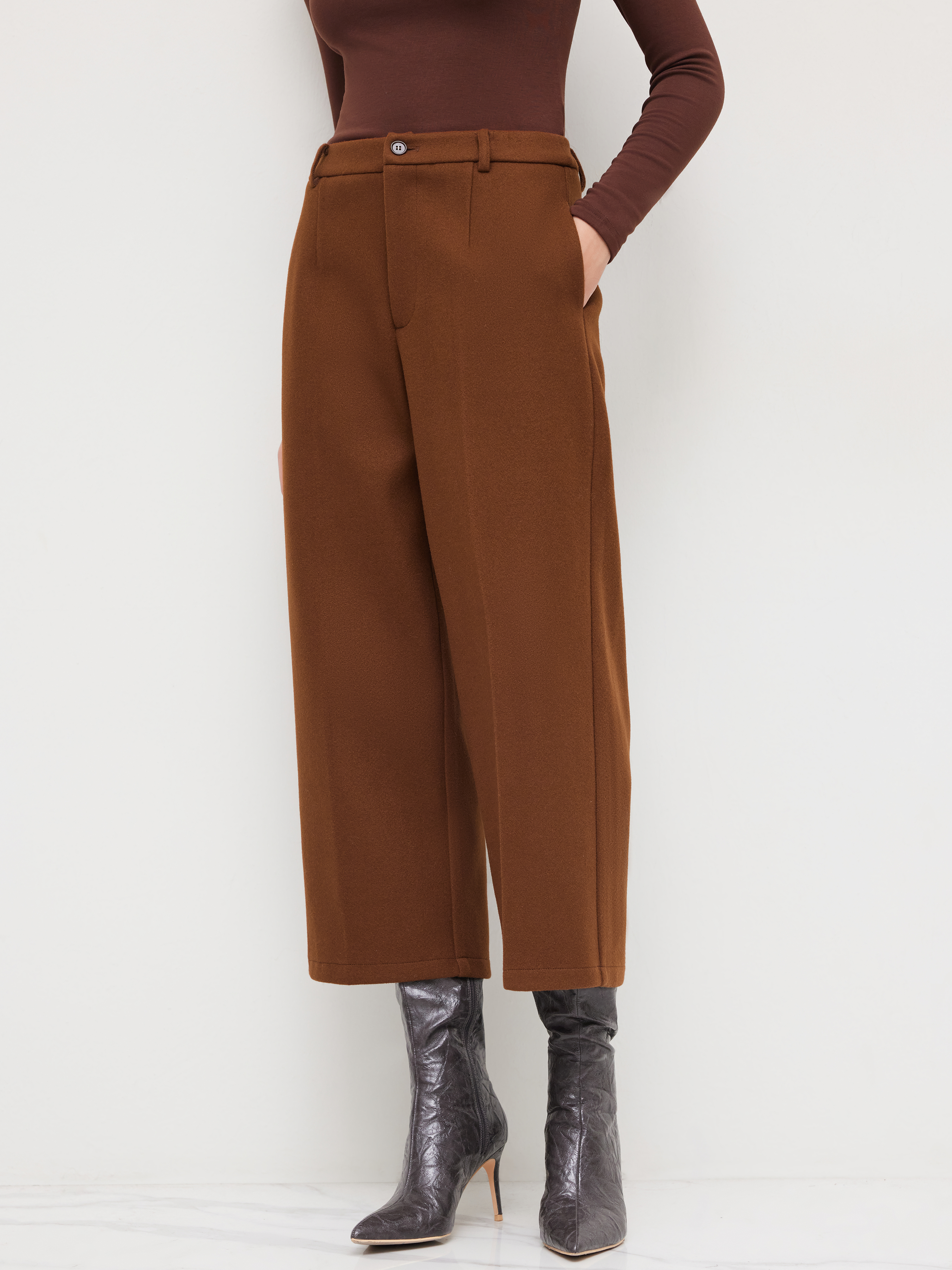 Wollähnliche Mittelhohe Taschen Cropped Gerade Hosen