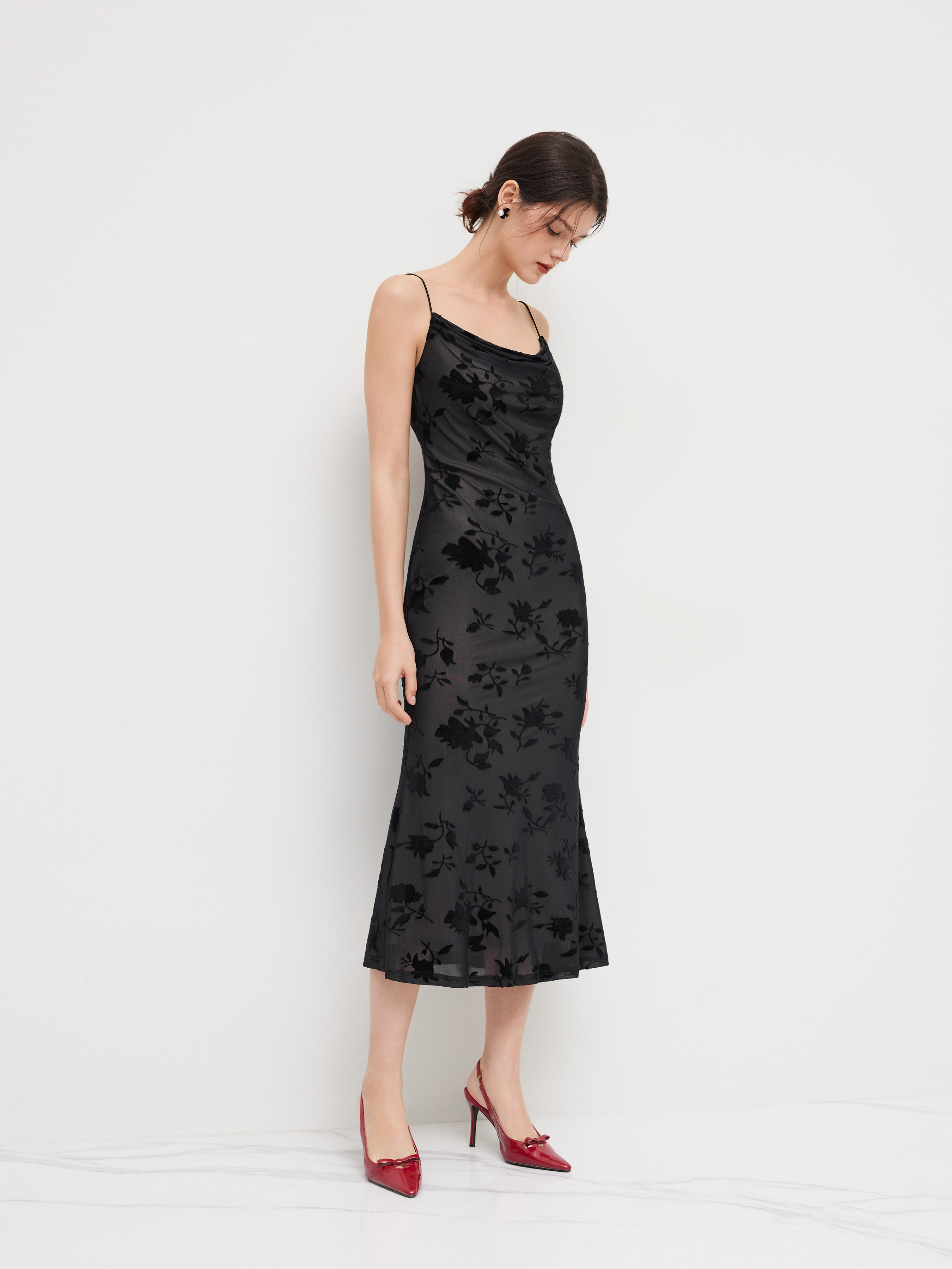 Cowl Neck Floral Maxi Dress