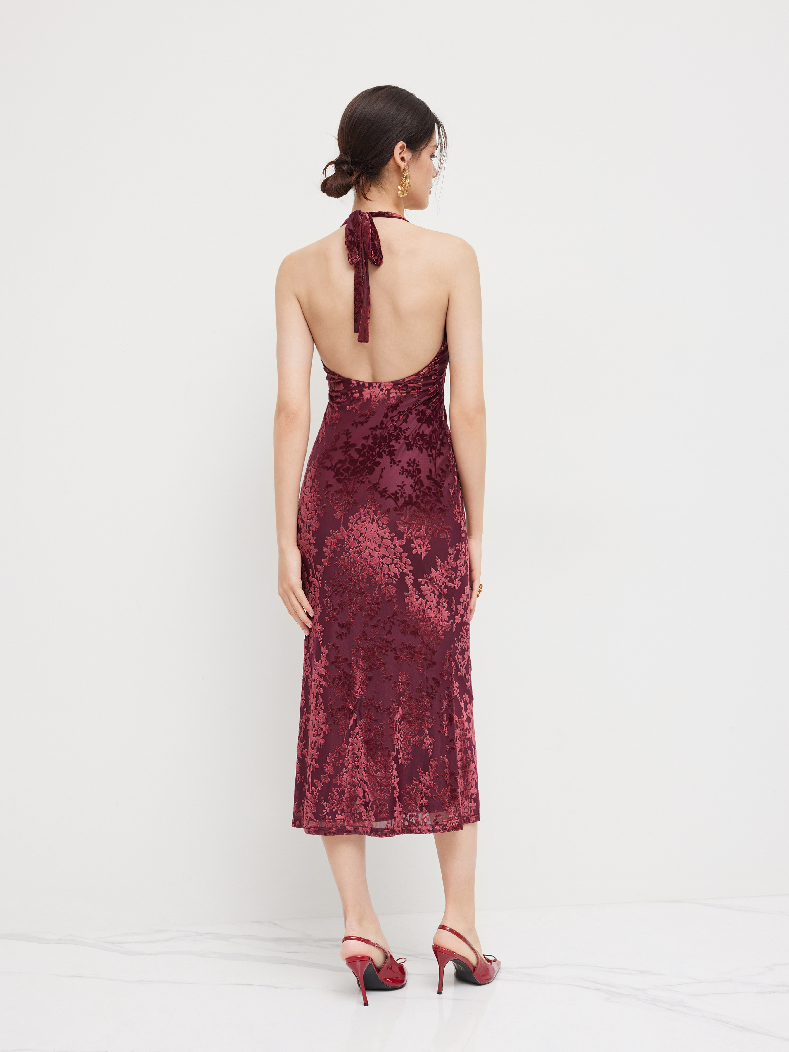 red nature guipure midi dress Self-portrait Floral Lace Midi Dress