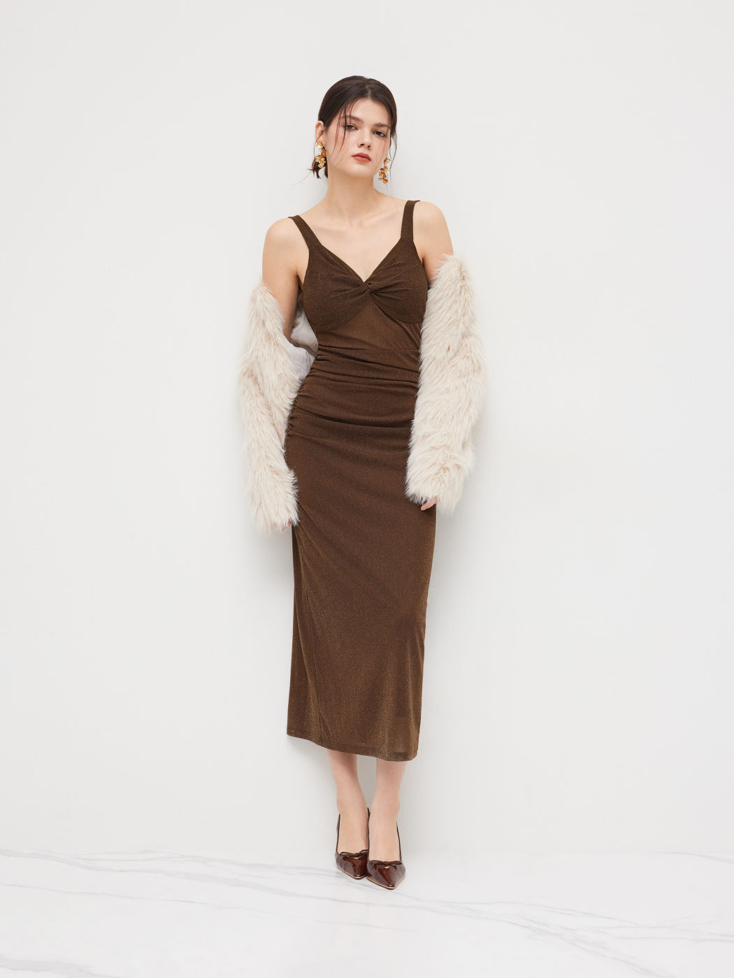 Sweetheart Glitter Twist Ruched Maxi Dress
