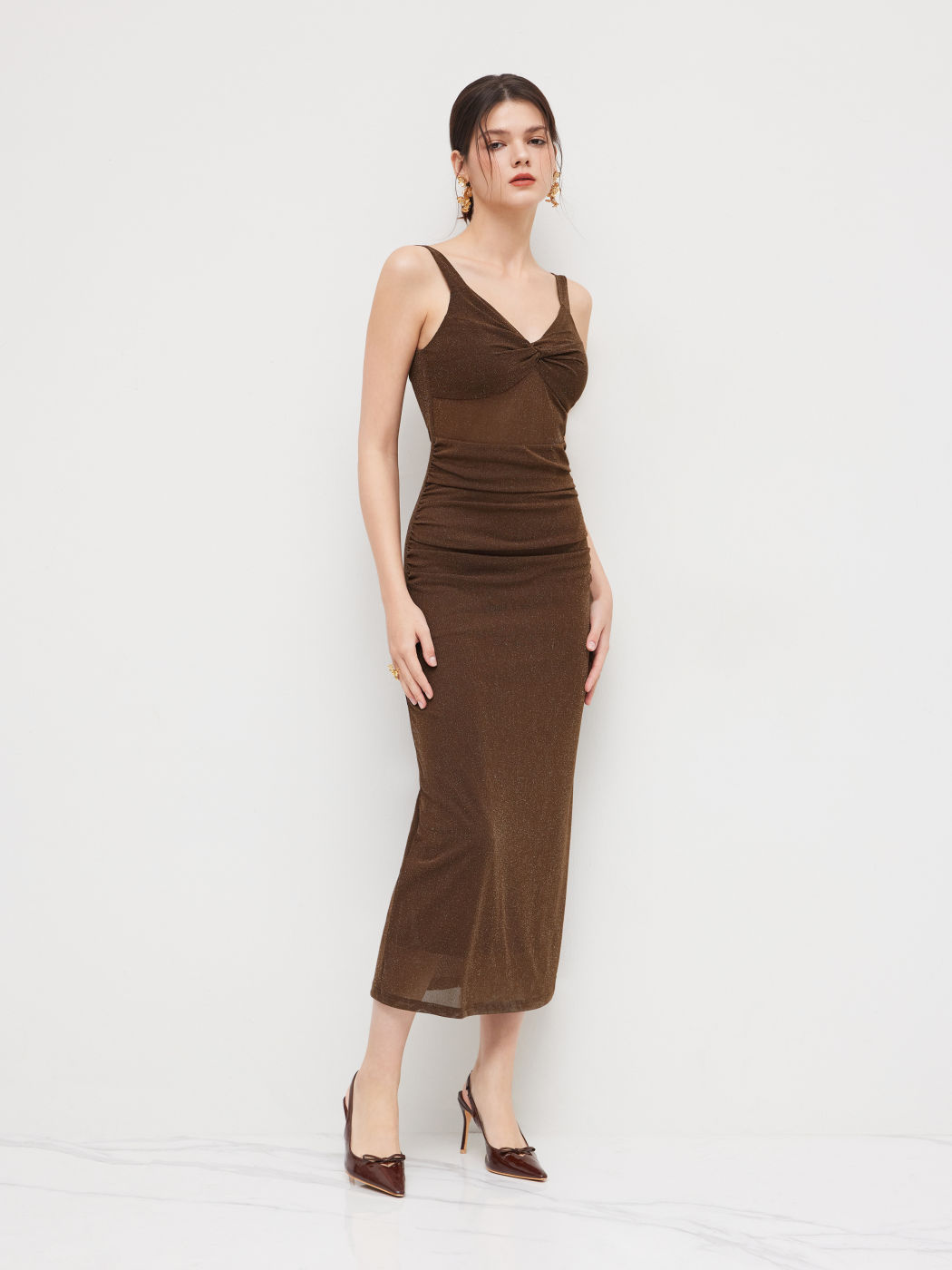Sweetheart Glitter Twist Ruched Maxi Dress