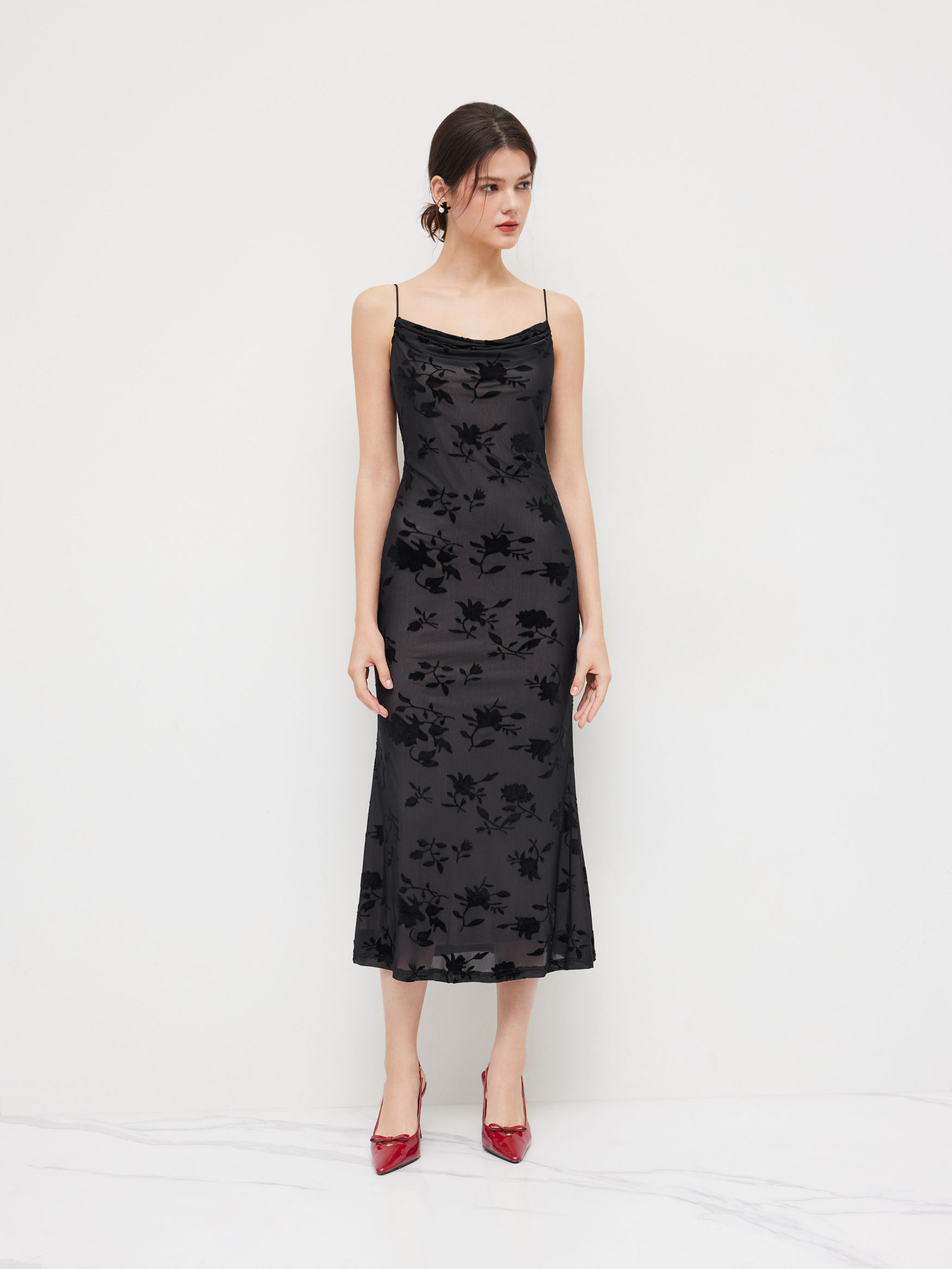 Cowl Neck Floral Maxi Dress