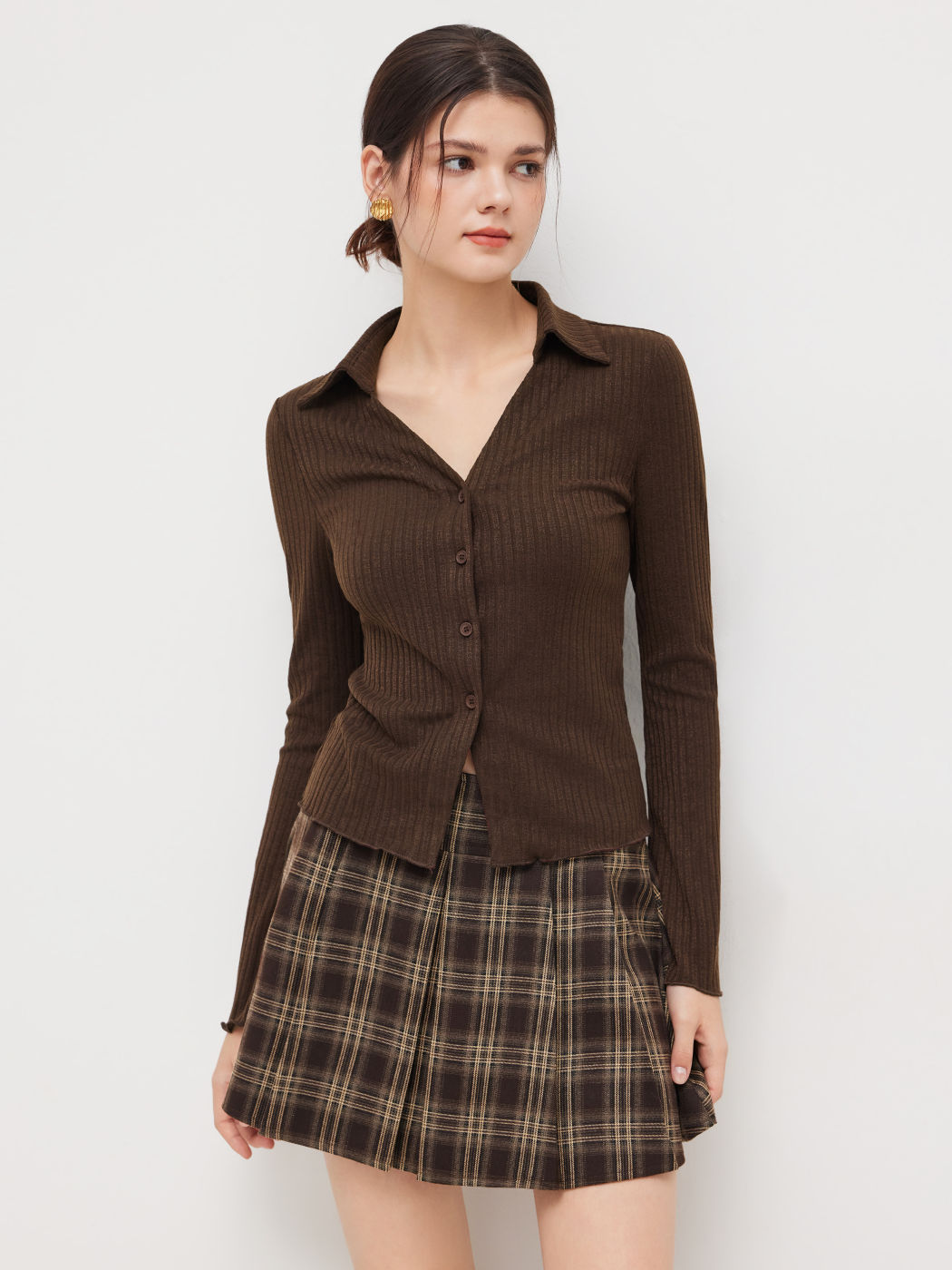 Collar Split Long Sleeve Top