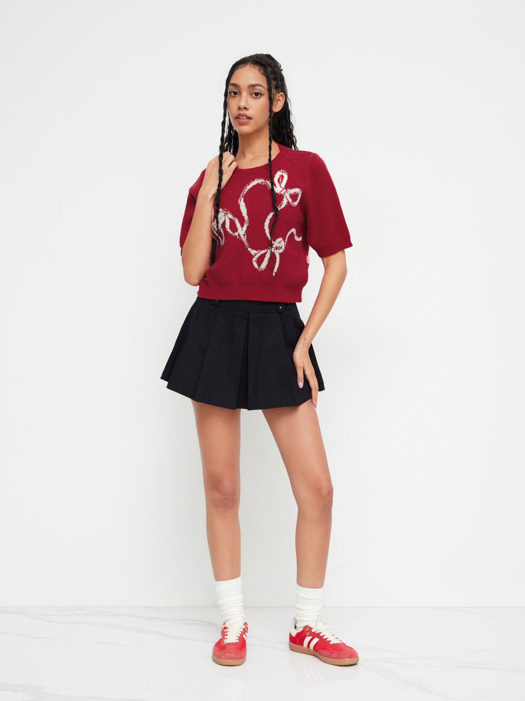 Knit Bowknot Oversized Short Sleeve Top