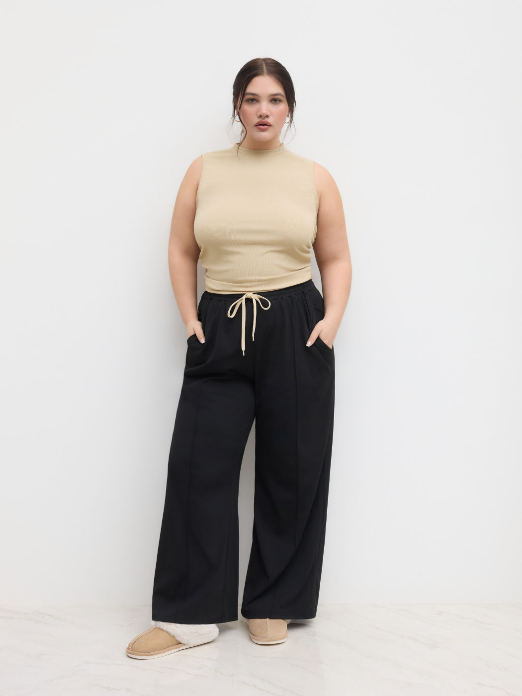Ruched Tank Top & Elastic Waist Knotted Trousers Set Curve & Plus