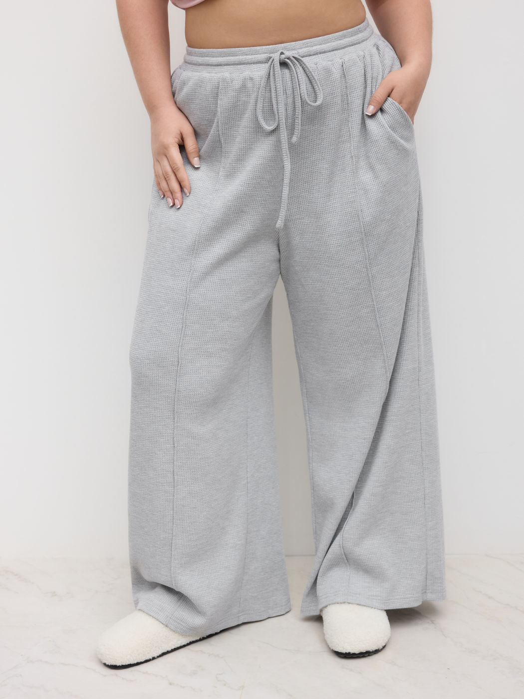 Baumwollmix Mid Rise Elastische Taille Weite Hosen Kurve & Plus