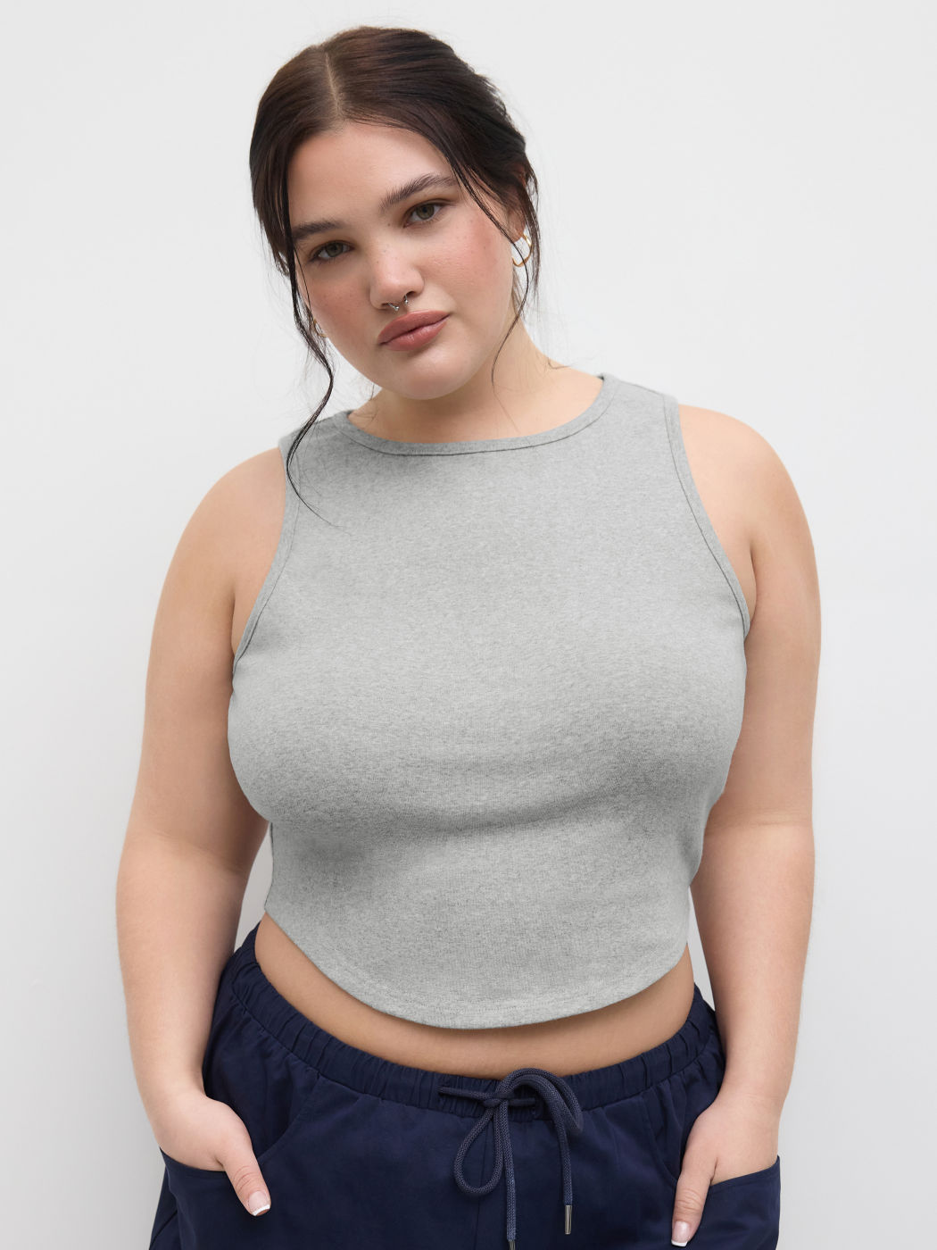 Cotton-blend Round Neckline Tank Top Curve & Plus
