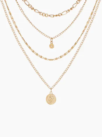 SUN & ZIRCON PENDANT LAYERED NECKLACE