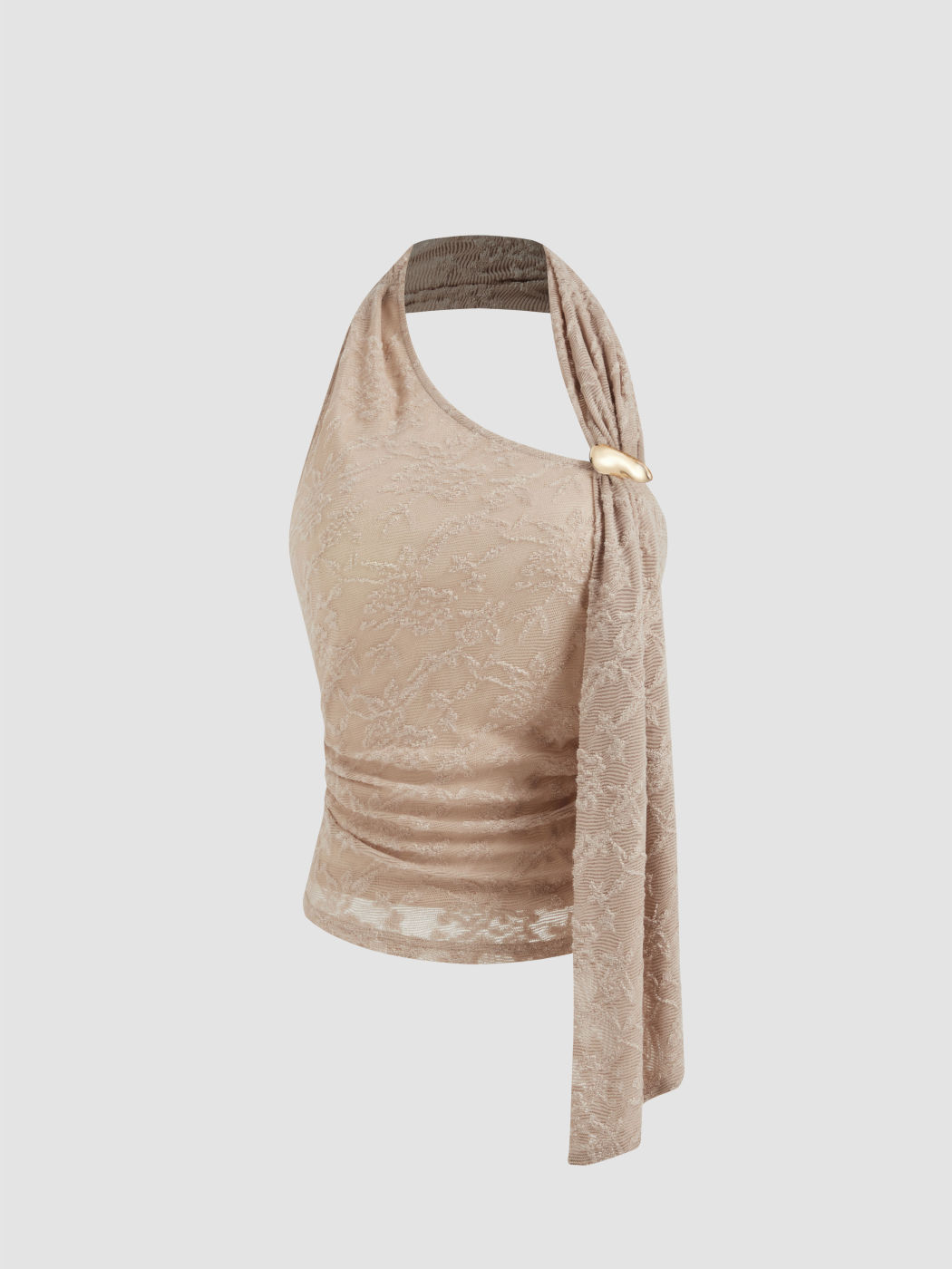 Mesh-Halter-Bluse mit Spitze und Rüschen