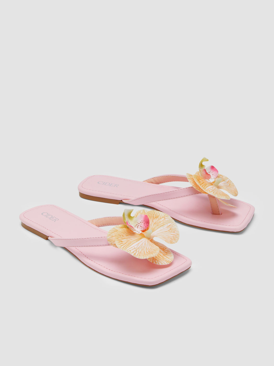Blumen-Dekorierte Faux-Leder Flip Flops