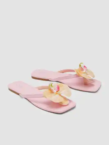 FLOWER DECOR FAUX LEATHER FLIP FLOPS